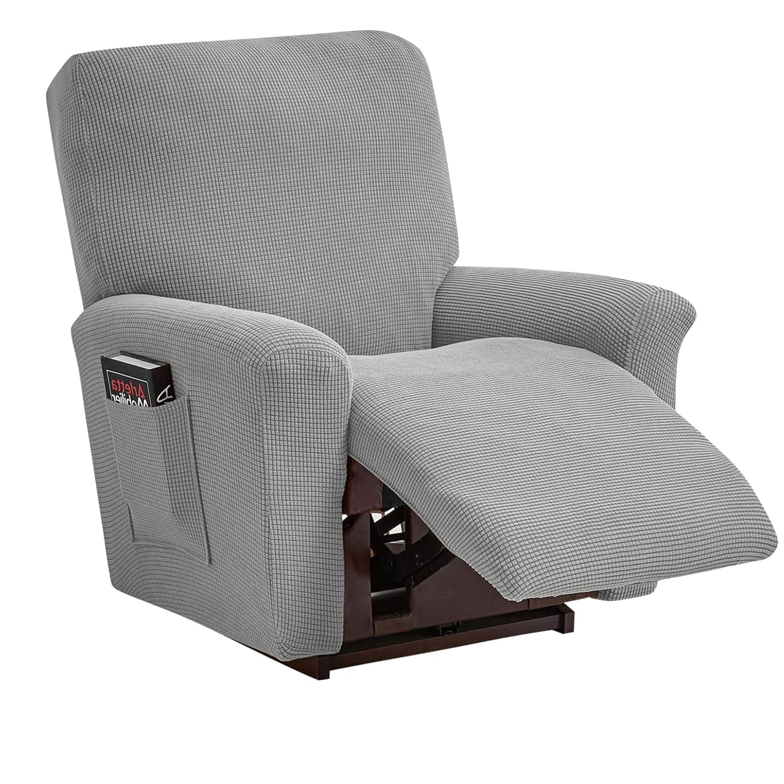 Stretch Recliner Chair Covers Recliner Chair Slipcover with Side Pocket, Fitted Standard for Living Room Sofa Cover (Recliner, Sliver Grey)