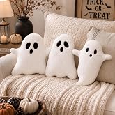 Soaoo 3 Pcs Ghost Halloween Pillows, 12.6" Plush Decor | White Plush Ghost Shape, Soft Fluffy Material, Decorative for Sofa Couch Bed, Indoor Outdoor, Spooky Halloween Atmosphere