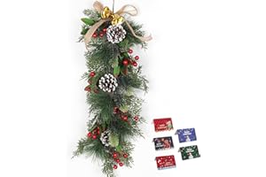 RECUTMS Artificial Christmas Hanging Swags 23 Inch Pine Teardrop Ornament with Bells and Red Berries for Xmas Door Stairs Fireplace Home Holiday Indoor Outdoor Decor