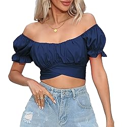 COOUFE Women's Crop Tops Ruffle Short Sleeve Tie