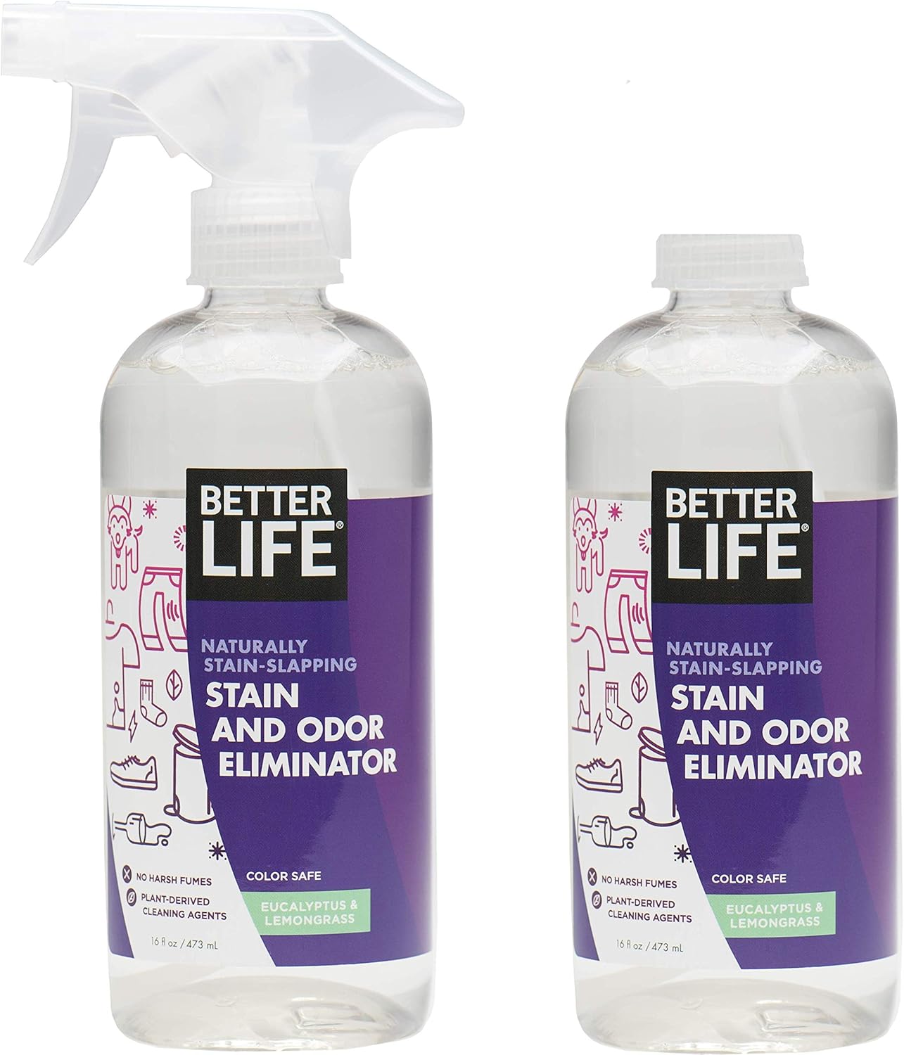 Better Life Stain & Odor Eliminator, Eucalyptus & Lemongrass, 16 Fluid Ounce, pack of 2