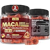 2 Pack Sugar Free Maca Root Gummies 2000mg with Ashwagandha, Tribulus Terrestris, Rhodiola, Panax Ginseng, L Arginine & L Tyrosine - Organic Black Red Yellow Maca Root for Women Men Energy Support