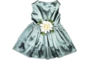 HOUSE OF FURBABY Wedding Flower Dog Dress | The Rustica | Dog Wedding Dress | Satin Dog Dress (Silver Sage, X-Large (18-24 lbs))