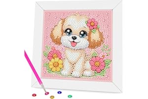 Gemozaic Diamond Art Kits for Kids with Frame, Cute Dog Diamond Art for Kids Ages 4-6 for Gift Home Wall Decor (7x7inch)