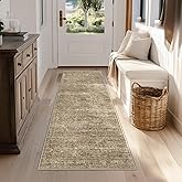 FMFUNCTEX 2x6 Runner Rug Brown Vintage Neutral Washable Distressed Oriental Non Slip Low Pile Indoor Carpet Retro Hallway Entryway Rug for Kitchen Living Room Bedroom Bathroom Laundry Entry Bedside