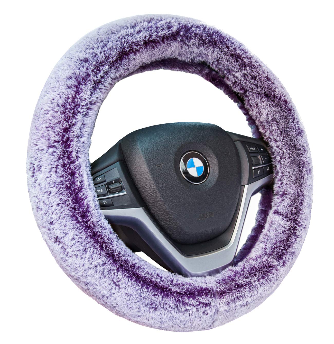 Auto-living Steering Wheel Cover Winter Warm Soft Fluffy Faux Wool Long Plush Steering Wheel Covers Protector Universal 15 Inches (Long Plush, Purple)