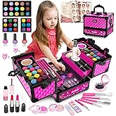 Hollyhi 59 Pcs Kids Makeup Kit for Girl, Washable Play Makeup Toys Set for Dress Up, Pretend Beauty Vanity Set with Cosmetic Case Birthday Toys for Girls 3 4 5 6 7 8 9 10 11 12 Years Old Kids Toddlers