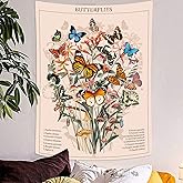 AMM Butterfly Tapestry Vintage Vertical Floral Flower Tapestries Wall Hanging Colorful Retro Art Aesthetic Wall Tapestry for Bedroom Dorm Living Room (Pink, 30'' × 40'')