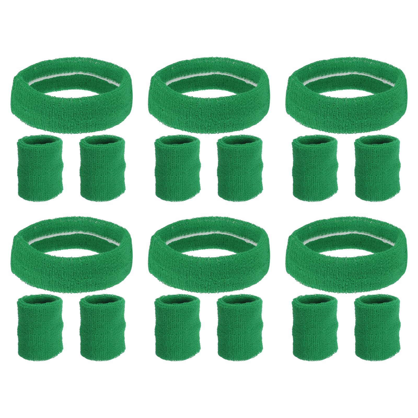 PATIKIL Sweatbands Headband Wristband, 6 Set/18Pcs Sweatband Terry Cloth for Sports Basketball Tennis Athletic Gym Working Out, Green