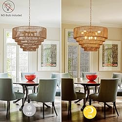 YOMECOO 25.6" Large Rattan Chandelier Vintage