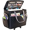 Everything Mary Sewing Machine Rolling Carrying Case, Black Quilted - Trolley Bag with Wheels for Brother, Bernina, Singer & Most Machines - Wheeled Tote Carrier for Notions & Crafts