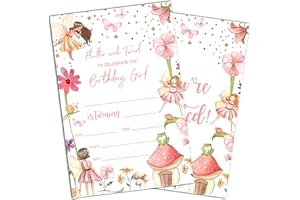 Sahjzk Magical Garden Princess Style Fill-In Birthday Invites(4"x6"), Fairy Birthday Invitations with Envelopes(20-Pack), Bir