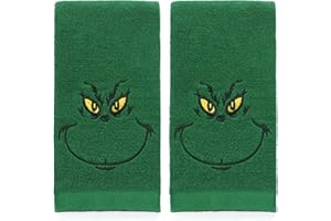 Maracco Christmas Hand Towels 100% Cotton Embroidered Grin-ch, Bathroom Kitchen Dish Towels Christmas Decor Gift Xmas 14x29 Inch Set of 2
