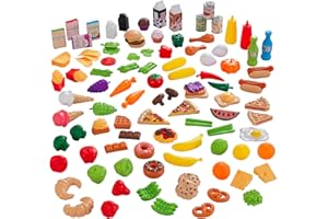 KidKraft 115-Piece Deluxe Tasty Treats Pretend Play Food Set, Plastic Grocery and Pantry Items, Gift for Ages 3+