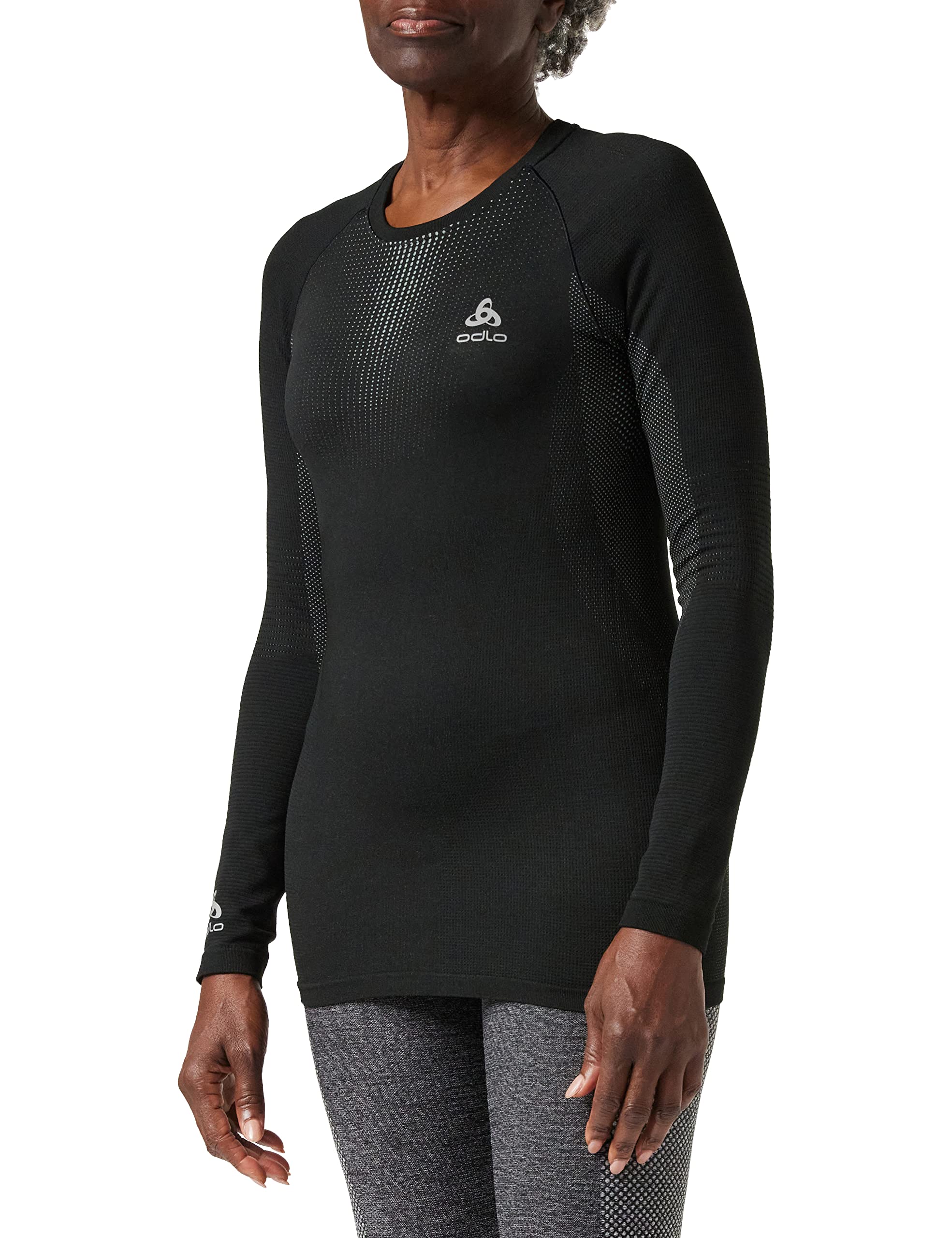 Odlo Women Performance Suw Top Long Sleeves - Black Concrete Grey, XS
