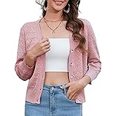 Women's 3/4 Sleeve V-Neck Button Down Cardigan Knit Shrugs Sweater