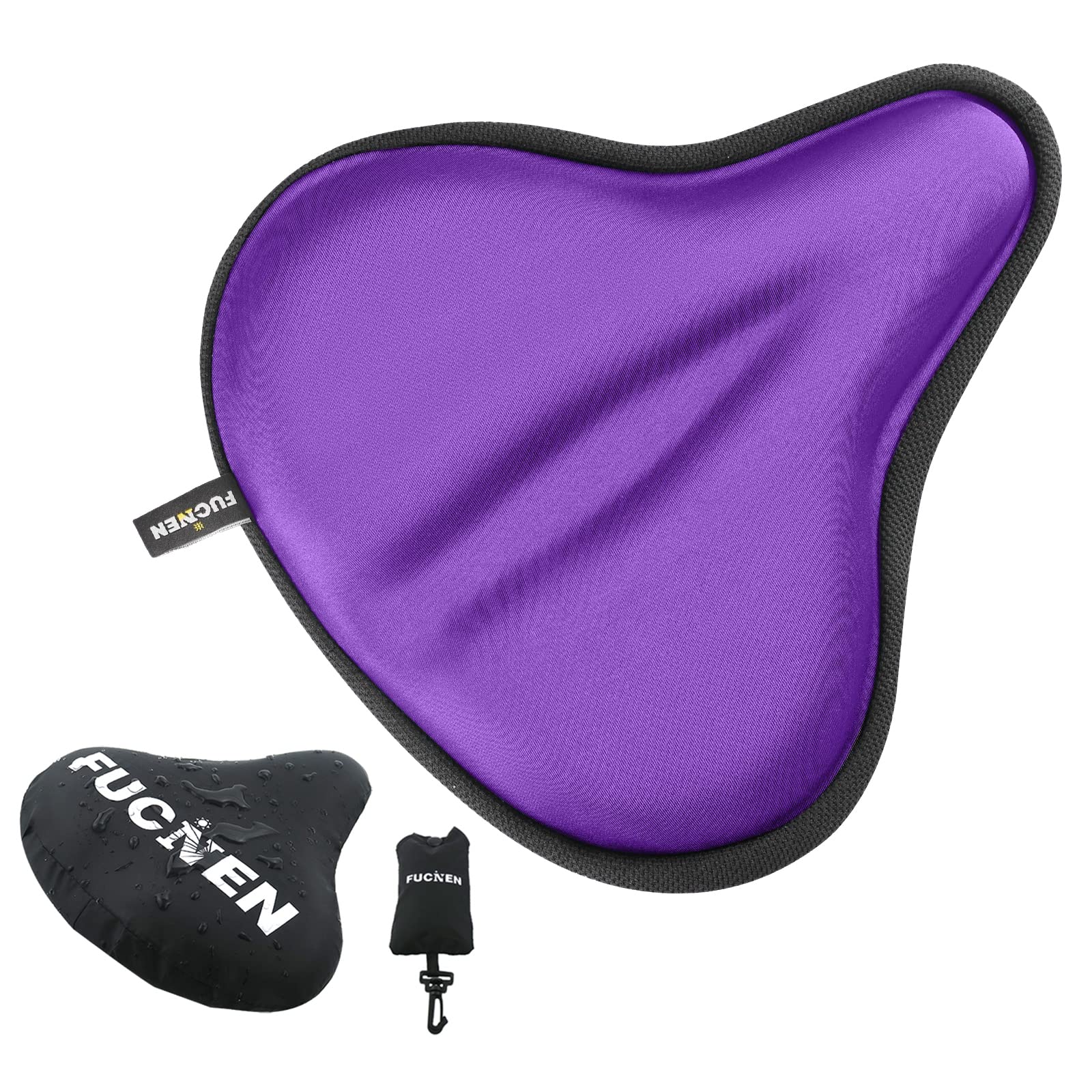 FUCNEN Exercise Bike Seat Cover Padded Purple Seat Cushion Bike Gel Seat Cover For Women Wide Saddle Covers Comfortable bicycle Seat Cushion for Exercise, Stationary, Spinning Cycling - 27 x 25CM