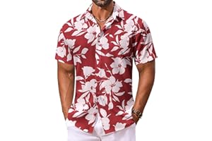 COOFANDY Men's Hawaiian Shirt Short Sleeve Floral Button Down Shirts Tropical Vacation Beach Shirts with Pocket