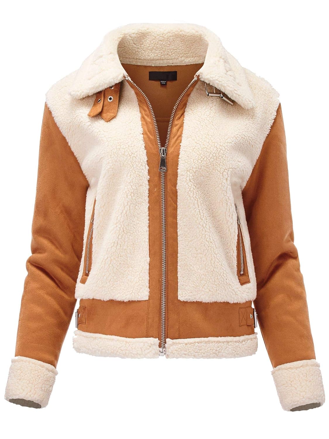 FashionMille Junior Faux Suede & Faux Shearling Quilted Jacket-FWJ1150-CAMEL-M: Amazon.in 