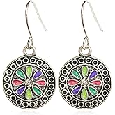 Bohemian Vintage Colorful Round Circle Disc Dangle Earrings Retro Enamel Earrings Ethnic Style Boho Dangle Drop Earrings for Women Valentines/Birthday/Anniversary/Mother’s Day