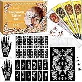 InkForge Temporary Stencils Tattoos Kit, 4 Pcs Tattoo Inks 3 Color (1 Black 2 Maroon 1 Cherry Red) with Gloves Brush Tool,DIY Body Art Skin Painting Designs for Women Men Kids Party Gifts