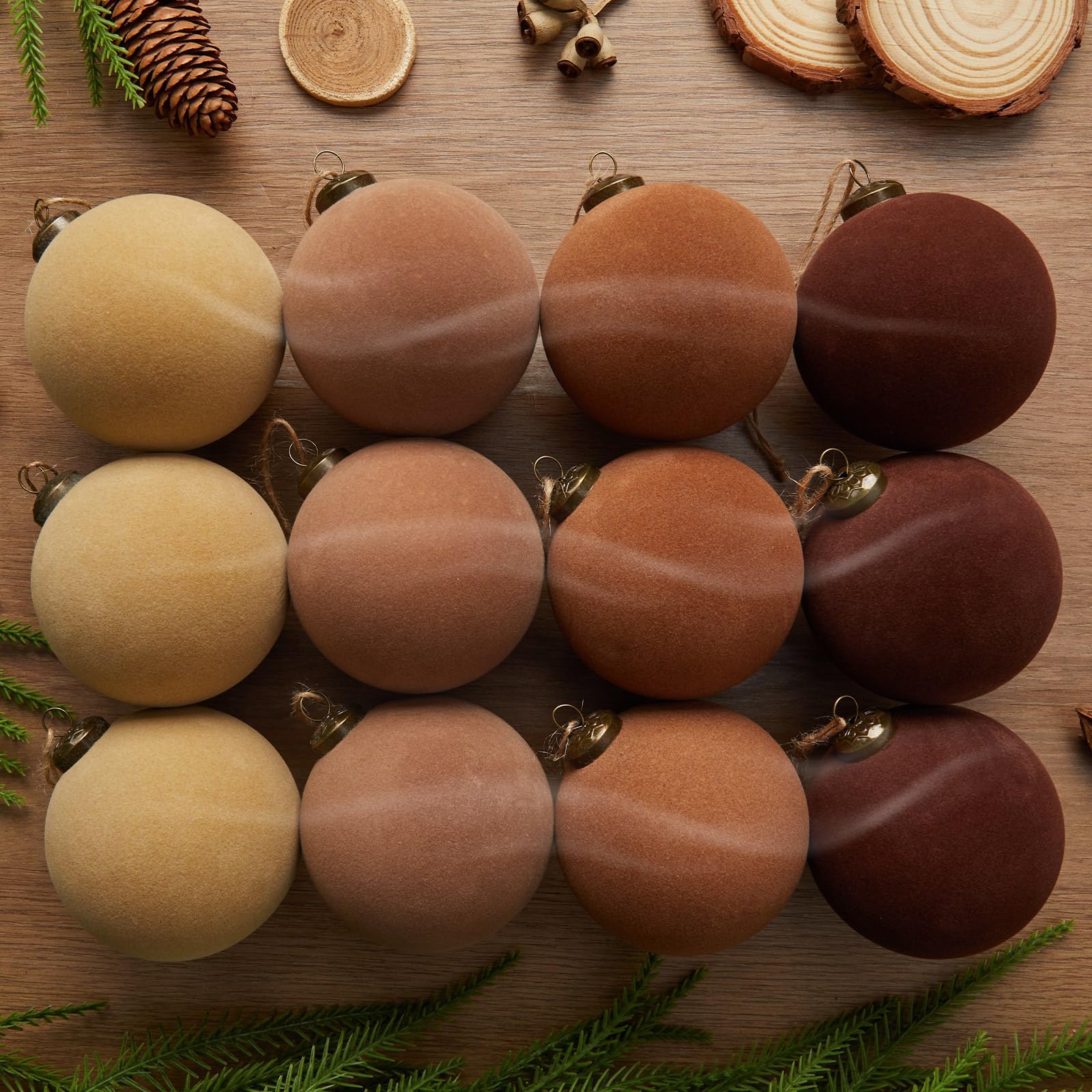 Photo 1 of ***(SEE NOTES BEFORE BIDDING)***12PCS Light Scented Velvet Christmas Balls Ornament Shatterproof Velvet Xmas Tree Baubles Hanging Pendant for Winter Party Holiday Home Gift Office Yard Decor(Gradient Brown,3.15'')