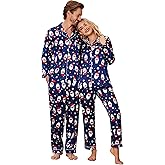 Ekouaer Couples Matching Pajamas Silk Long Sleeve Sleepwear Satin Soft Button Down Loungewear Pjs Set