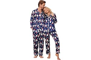 Ekouaer Couples Matching Pajamas Silk Long Sleeve Sleepwear Satin Soft Button Down Loungewear Pjs Set