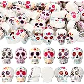 Weysat 60 Pcs Day of The Dead Skulls Decorations, Mini Altar Sugar Skull | Dia De Los Muertos Skulls for Ofrenda, 1.57'' Resin Figurines, Mexican Painted Gifts Bulk, for Tiered Tray, Shelf Tabletop