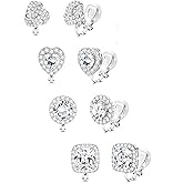 BESTEEL Clip on Earrings Women - Hypoallergenic Non Pierced Earrings Small Cubic Zirconia Flower Heart Square Twist Knot Fake Earring Set Wedding Dance Gift