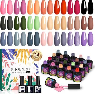 Phoenixy Gel Nail Polish Set 24Pcs with Base Coat Top Coat 7ml