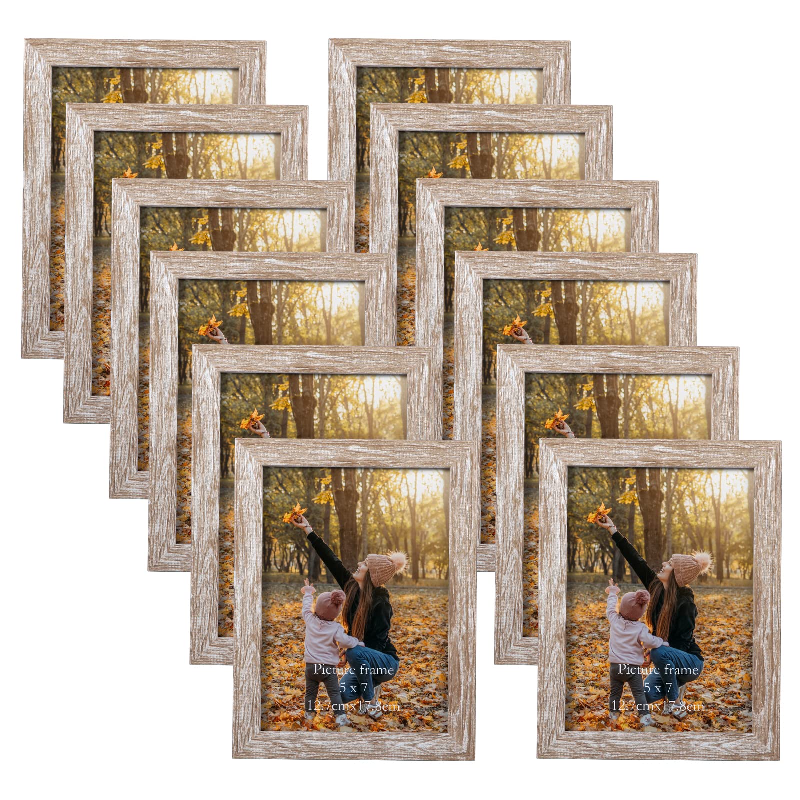 EXYGLO Rustic 7x5 Photo Frames Set of 12, Multiple Picture Frames 5x7 with PS Surface, 5x7 Photo Frame for Wall & Tabletop Display