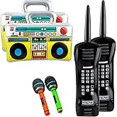 Trounistro 6 Pack Inflatable Radio Boombox Inflatable Mobile Phone Blow up Microphones for 80s 90s Party Decorations Hip Hop Theme Birthdays Party Supplies