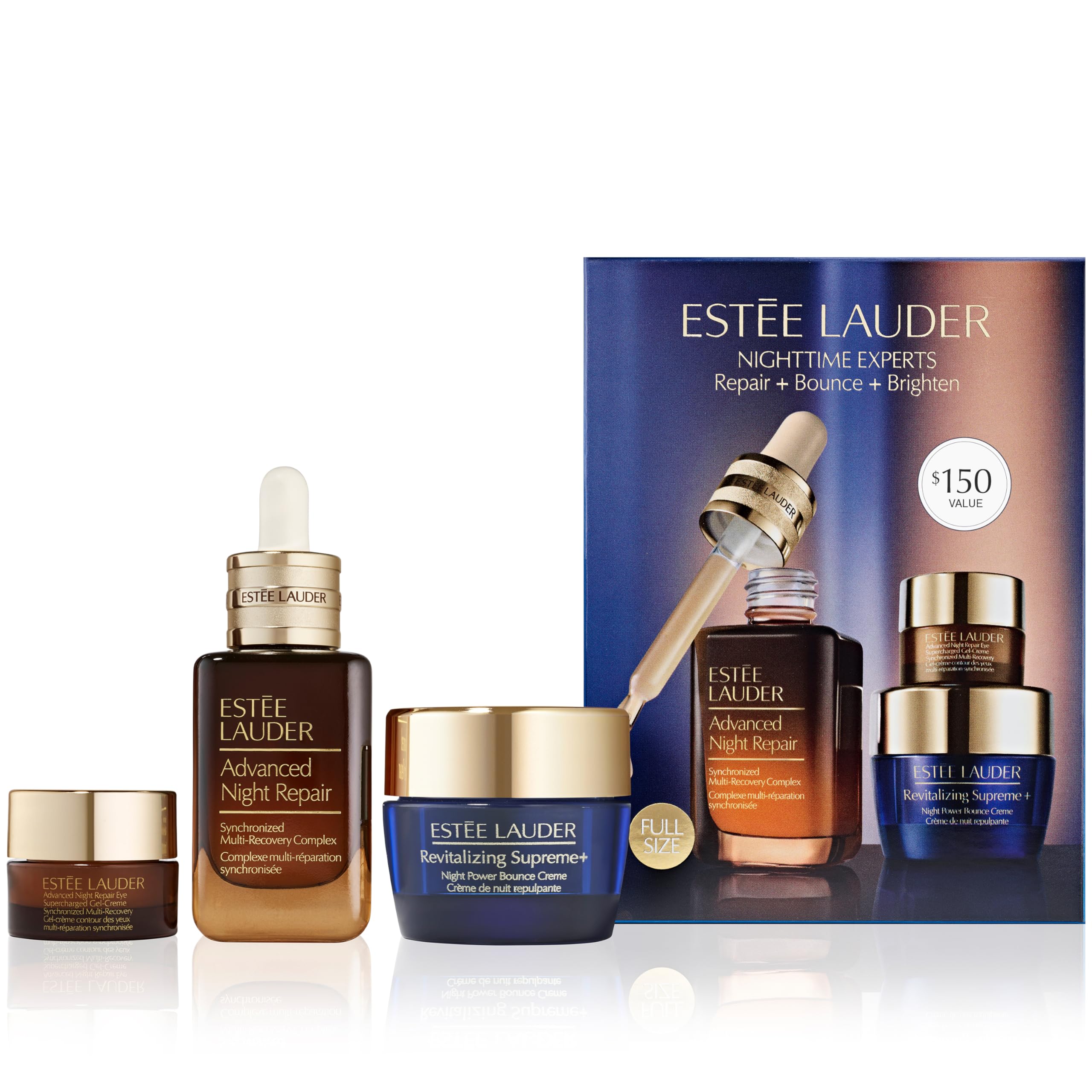 Estée Lauder Nighttime Experts 3-Piece Travel Size Skincare Gift Set | Repair + Bounce + Brighten | Includes Face Serum 1 Fl Oz, Eye Cream 0.17 Fl Oz + Moisturizer 0.5 Ounce Image