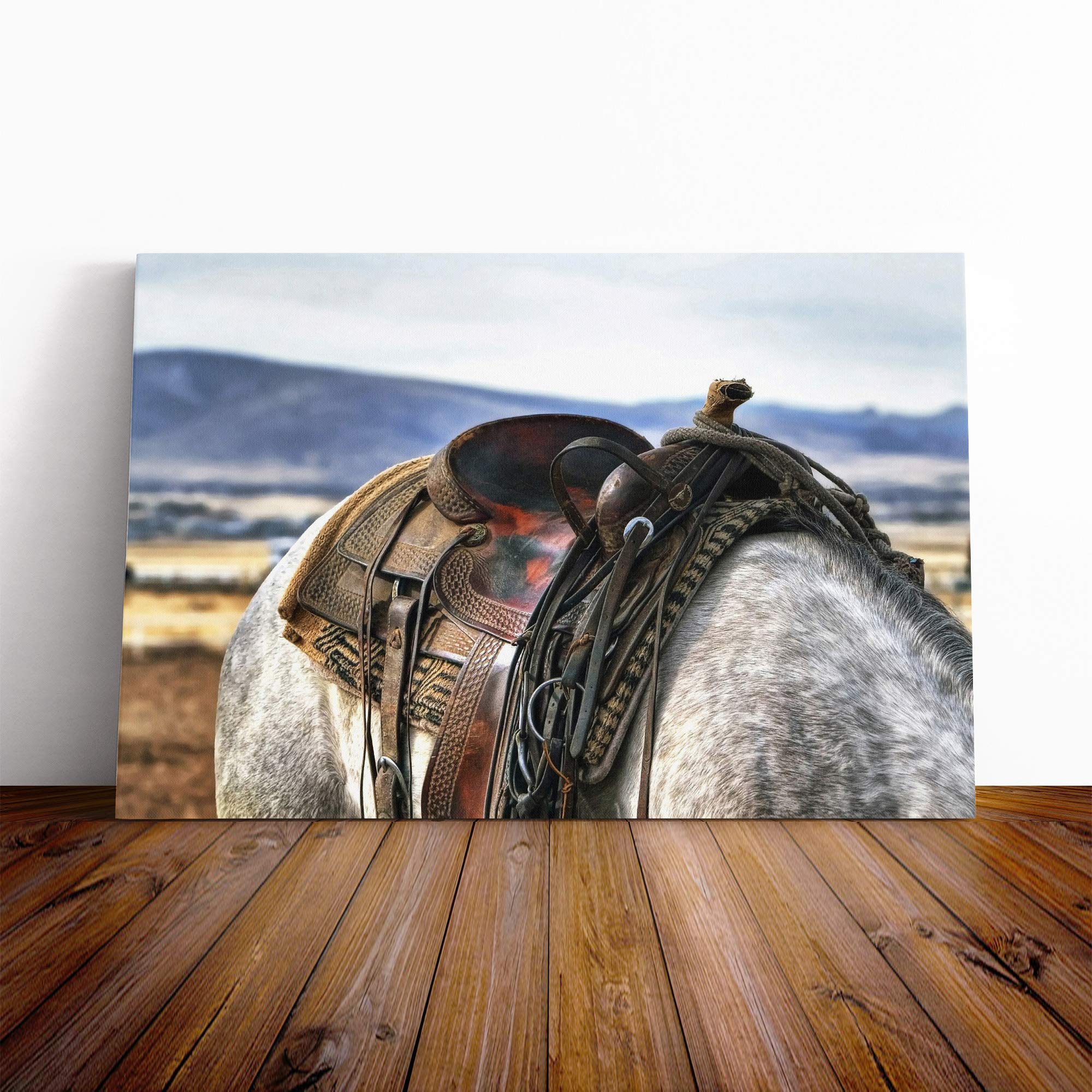 Horse Back Saddle Canvas Print | Gallery Wrapped 30mm Frame Wall Art | 20x14 inches | Ready to Hang | Modern Animals Picture | Living Room Bedroom Lounge Office