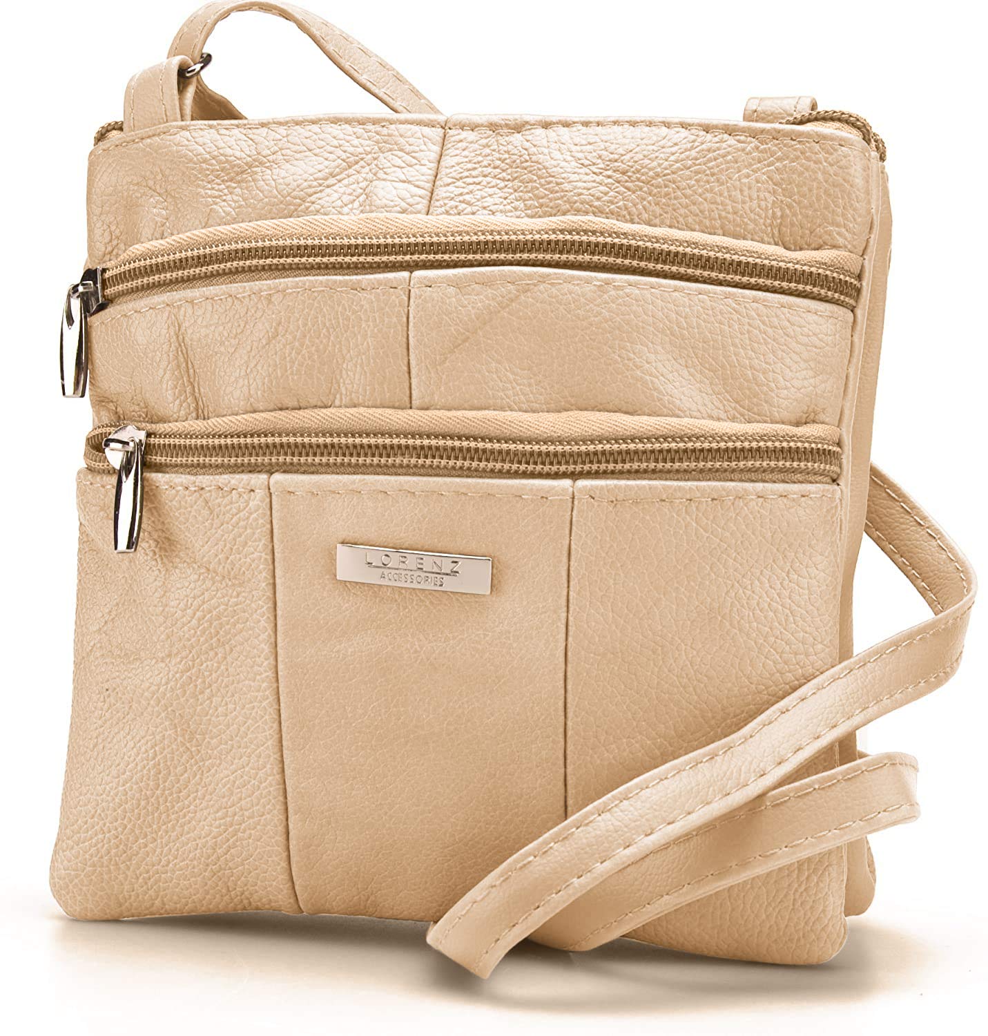 Lorenz Ladies Small Genuine Soft Leather Cross Body / Shoulder Bag (1) # 1941 - Beige