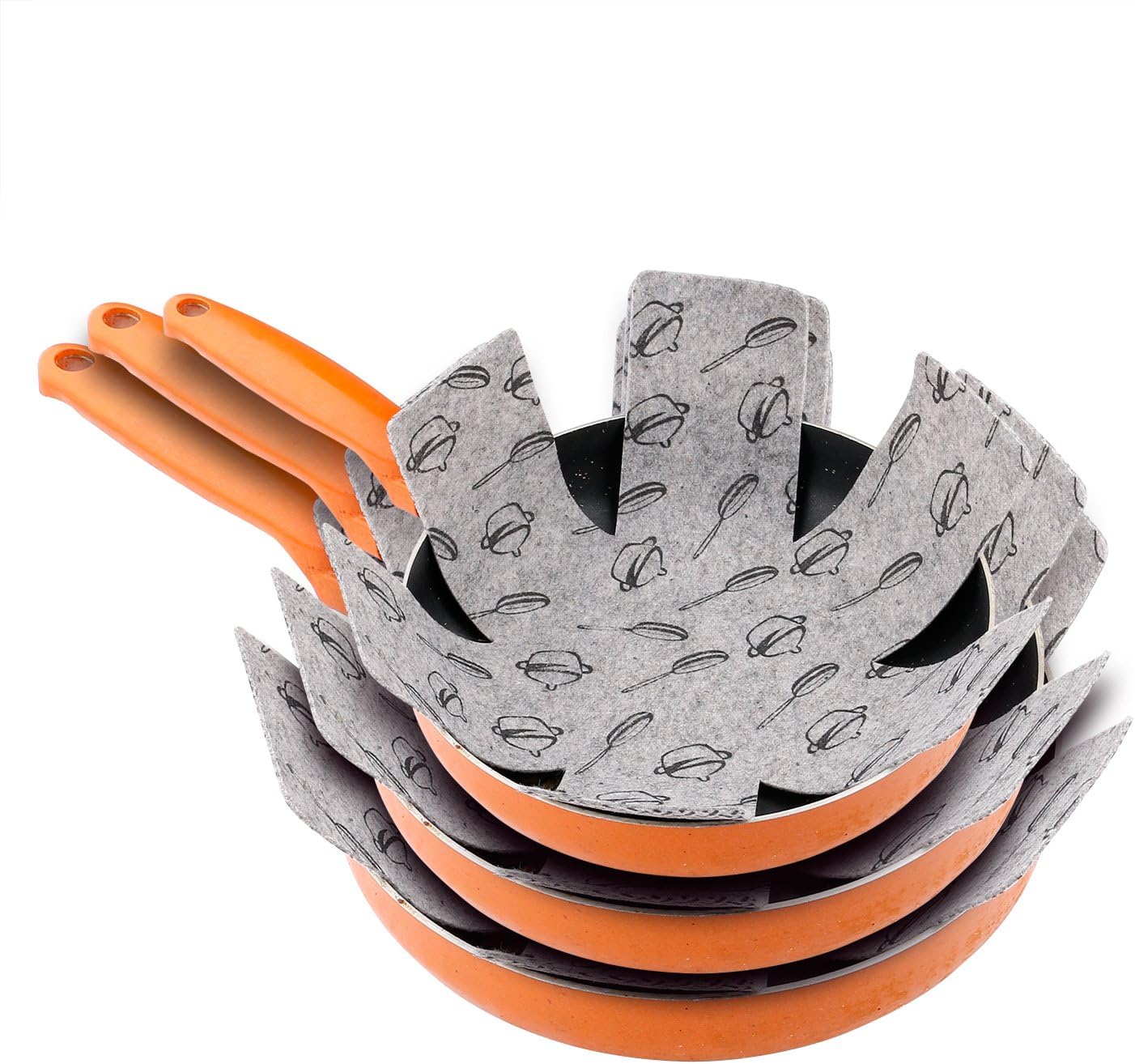 Pan and Pot Protectors,Srasi Print Premium Divider Pads-Set of 6-Gray- Perfect for Non Stick Pans To Avoid Scratching (15inch2+11inch2+7inch2)