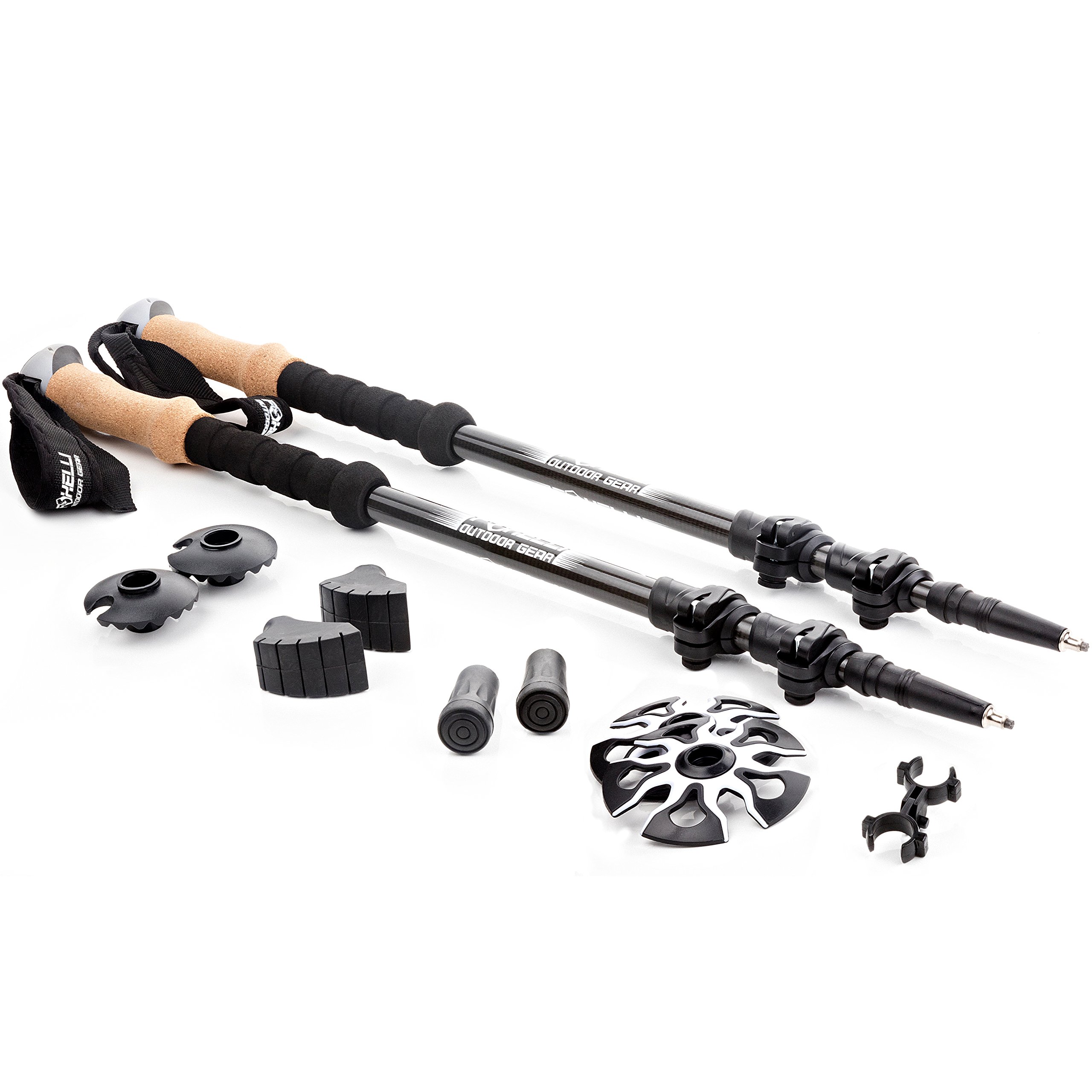 Foxelli Carbon Fiber Trekking Poles - Lightweight Collapsible Hiking Poles Shock-Absorbent Walking Sticks With Natural Cork Grip