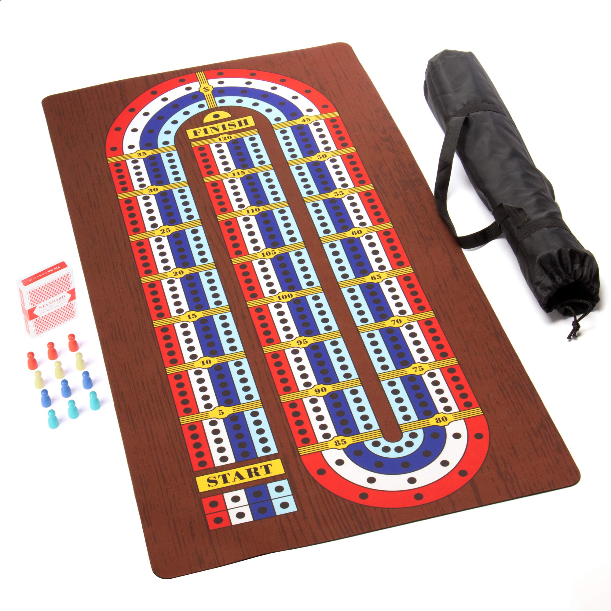 BrybellyTabletop Cribbage - Giant Neoprene Mat 4-Track Game with Travel Carry Bag - Includes Pawns & Deck of Playing Cards - Classic Family Board Game Night for Adults & Kids - 2-4 Players, 30+ mins