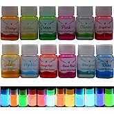 Glow in The Dark Pigment Powder,12 Colors Resin Dye Luminous Powder for Epoxy Resin,Acrylic Paint,Slime,Nails,Halloween Party, Fine Art & DIY Crafts,Non-Toxic,Skin Safe, Long Lasting(0.7oz/Bottle)