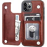ONETOP Compatible with iPhone 12 Compatible with iPhone 12 Pro Wallet Case with Card Holder, PU Leather Kickstand Card Slots Case, Double Magnetic Clasp Durable Shockproof Cover 6.1 Inch(Brown)