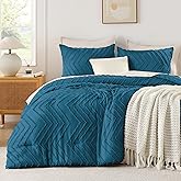 Andency Teal Comforter Set King Size, Boho Soft Warm Tufted Bedding Comforter Sets for King Size Bed, 3 Pieces Aesthetic Chevron Farmhouse Cute Bohemian Textured Bedding Set