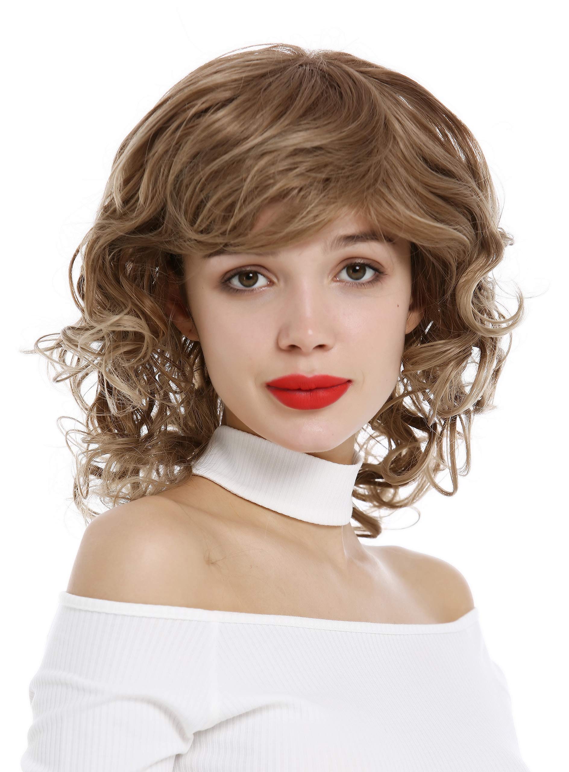 WIG ME UP - ETW-7155AHT-12T16 Lady wig shoulder-length medium long curled curls parting streaked mix of middle brown hues