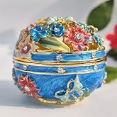 zltSunshine Ename Hand Painted Trinket Box Butterfly &amp; Floral Hollow Round Jewelry Box Ring Earrings Necklace Organizer Desktop Ornament Blue