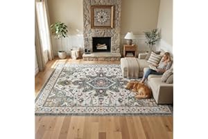 HOOBRO Area Rug 8x10, Machine Washable, Carpet Rugs with Non-Slip TPR Rubber Backing, for Living Room, Bedroom, and Hallway, 