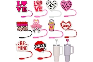COIO 10PCS Straw Cover Cap, Valentine's Day Decorations Straw Cover for Stanley 30&40 Oz Tumbler, Straw Topper for Stanley Cup in different Shapes,Straw Protectors Drinking Straw Caps for 10 mm Straws