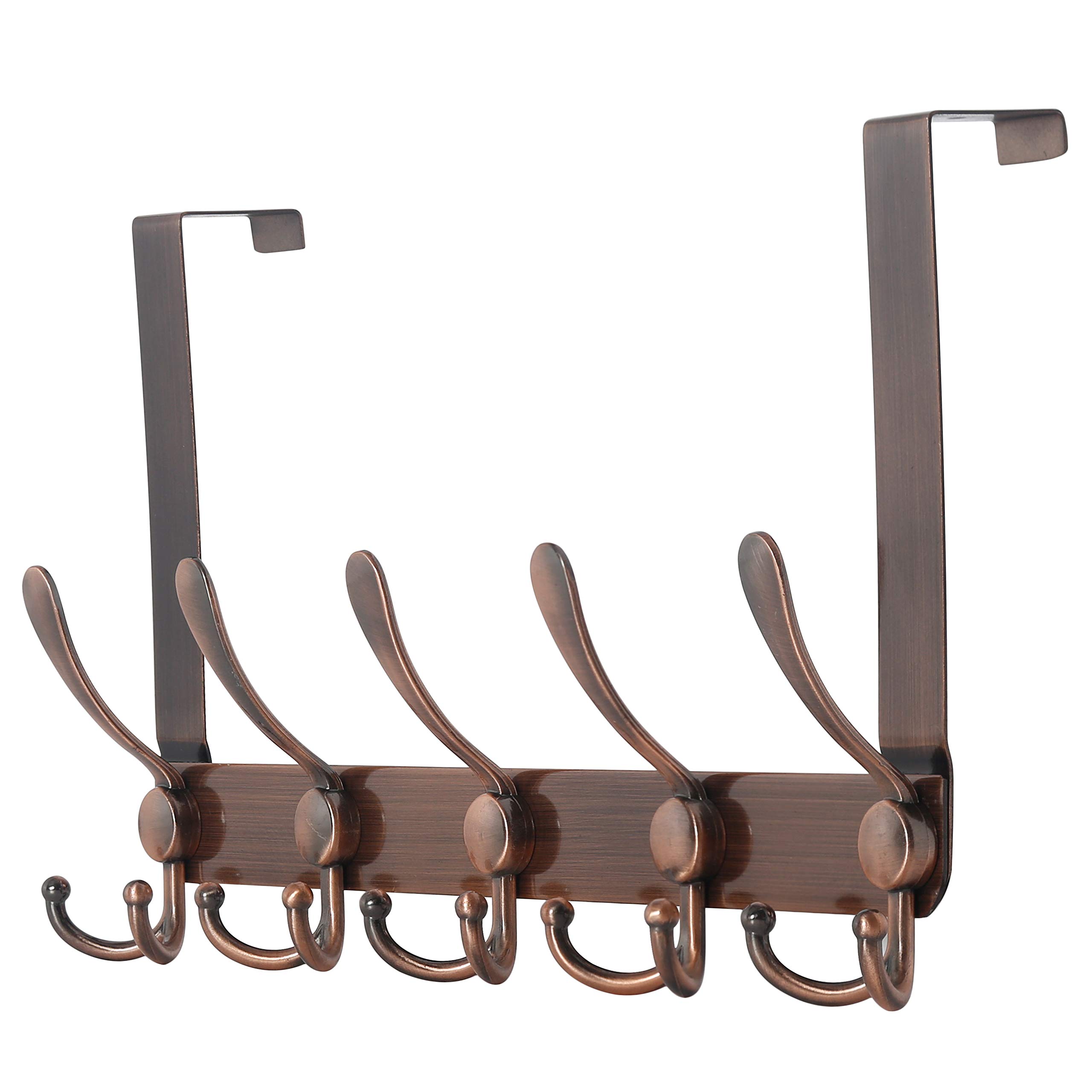 Dseap Over The Door Hook Hanger - Fits 35mm to 45mm Doors | 5 Tri Hooks Heavy Duty Towel/Coat Rack | Door Organizer for Clothes, Jackets, Hats, Towels, Antique Copper