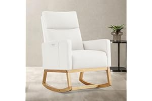 AUNEKIV Rocking Chair Nursery, Modern Upholstered Glider Rocker Chairs with Wood Legs and Side Pockets Comfy High Back Nursin