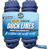 Premium Nylon Boat Dock Lines & Ropes for Docking & Pontoon | Double Braided Marine Rope | Boat Ropes for Docking with Loop | UV & Saltwater Resistant Dock Rope (Deep Sea Blue, 5/8” x 25’)