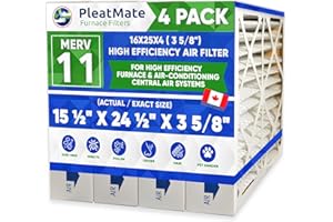16x25x4 (3 5/8") MERV 11 Furnace & Air Condition Filter. Actual Size : 15-1/2" x 24-1/2" x 3 5/8" Case of 4 Made in Canada by